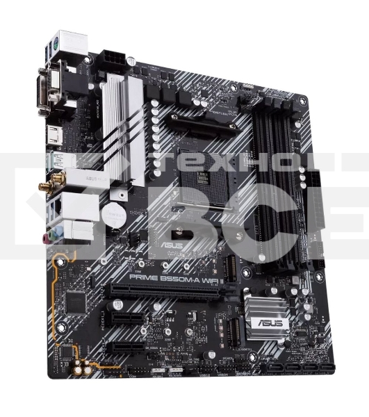 Материнская плата ASUS PRIME B550M-A WIFI II, AM4, AMD B550, 4xDDR4, 4xSATA, 2xM.2, 1xPCI-E 4.0 x16, 2xPCI-E x1, 1xDVI-D, 1xHDMI, 1xVGA, 1x 1Gb LAN, 2xUSB-A 3.2 Gen 2, 4xUSB-A 3.2 Gen 1, 3x3.5 мм, 7.1, Micro-ATX
