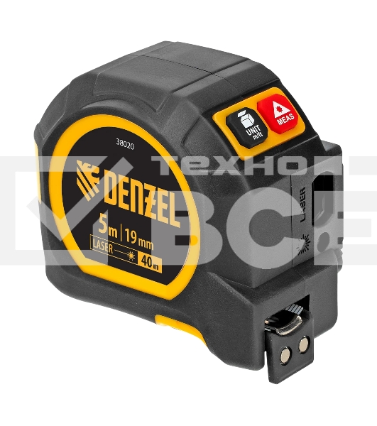 Лазерный дальномер с рулеткой Denzel LT-40, 5м x 19 мм, дальномер 40м, автомат. фиксация