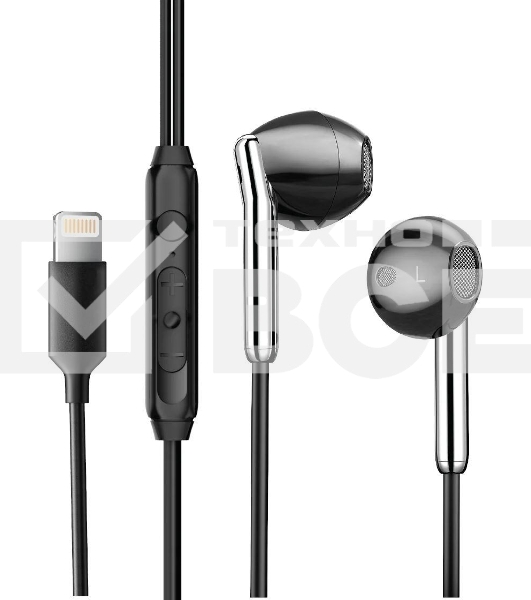 Наушники проводные Aksberry Y3 черный, внутриканальные, Lightning, микрофон на проводе