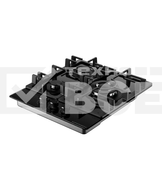 Варочная поверхность Kuppersberg FG 41 B, газ, High-Tech, 45 см, автоматический электроподжиг, газ-контроль, форсунки под сжиженый газ, SABAF конфорки, WOK конфорка, чугунные решетки, цвет черный, цвет фурнитуры черный
