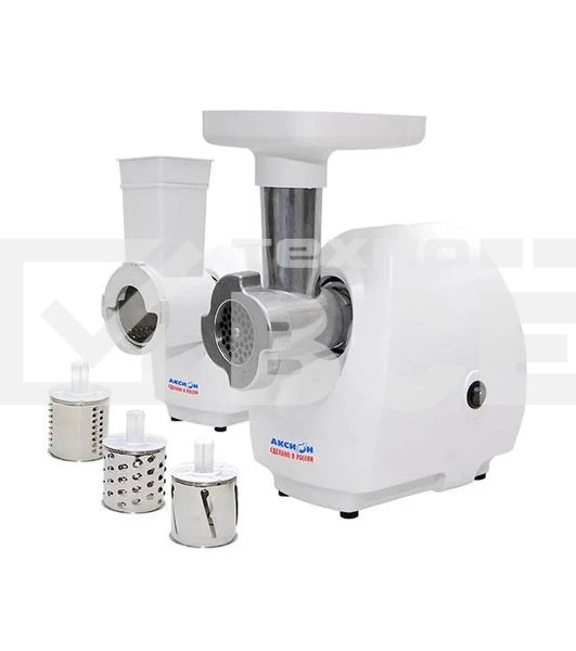 Мясорубка электрическая Аксион М25.03 белый, 1500 Вт, 1.7 кг/мин, защита от перегрузки, насадки - 5
