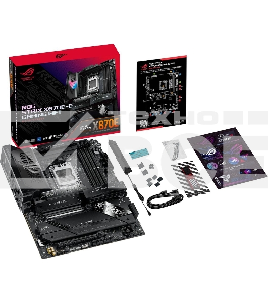 Материнская плата ASUS ROG STRIX X870E-E GAMING WIFI, AM5, AMD X870E, 4xDDR5, 4xSATA, 5xM.2, 1xPCI-E 5.0 x16, 1xPCI-E 4.0 x4, 1xHDMI, 1xUSB-C 3.2 Gen 2, 1xUSB-C 3.2 Gen 2x2, 2xUSB-C 4.0, 1x 5Gb LAN, 9xUSB-A 3.2 Gen 2, 2x3.5 мм, TOSLINK, 1xWi-Fi 7, ATX