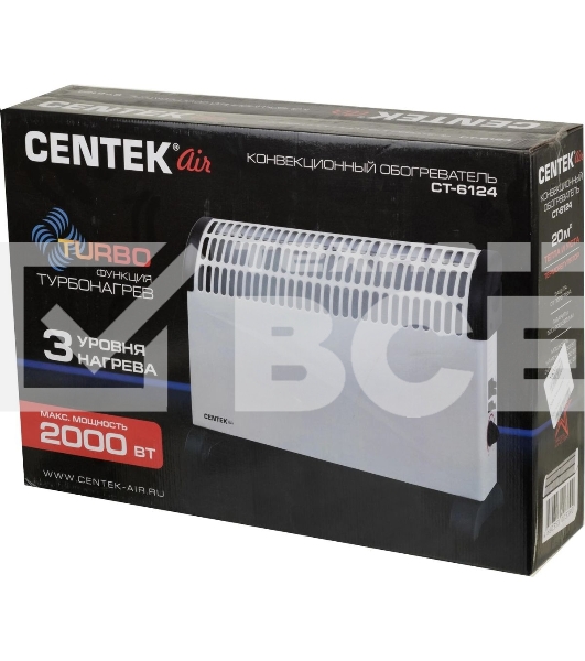 Конвектор Centek CT-6124 белый, 750/1250/2000 Вт, 20 м2, механический термостат