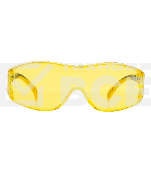 Очки защитные открытые Denzel поликарбонатные, увеличенная желтая линза, регулируемые дужки