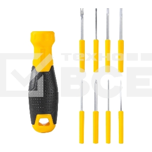 Многофункциональная отвертка 8-в-1 Deli DL636009 1шт ручка, 3 бита Phillips: PH0, PH1, PH2, 3 насадки с прорезями: 3 мм, 5 мм, 6 мм,2 специальные биты: точечные, Y-образные. Материал хвостовика: Cr-V.