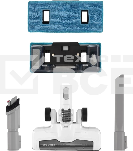 Пылесос вертикальный Coolfort CF-3004 белый, питание от аккумулятора, 150 Вт, уборка сухая/влажная, пылесборник 0,5 л, работа от АКБ max 30 мин.