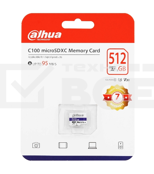 Флеш карта DAHUA 512Gb MicroSD C10/U3/V30 FAT32 Memory card R/W 85MB/s/80MB/s