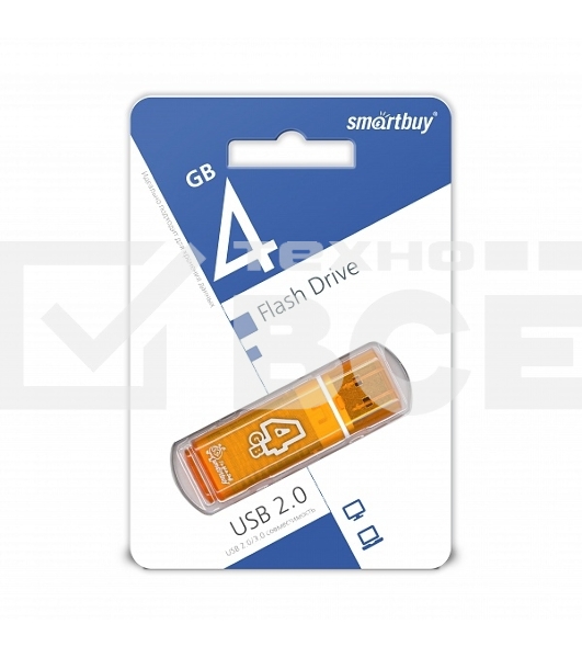 Флеш диск 4Gb USB Drive <USB2.0> Smartbuy Glossy series Orange (SB4GBGS-Or)