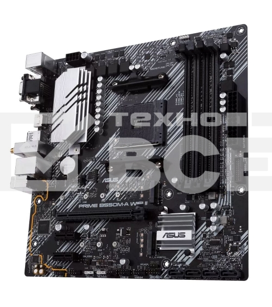 Материнская плата ASUS PRIME B550M-A WIFI II, AM4, AMD B550, 4xDDR4, 4xSATA, 2xM.2, 1xPCI-E 4.0 x16, 2xPCI-E x1, 1xDVI-D, 1xHDMI, 1xVGA, 1x 1Gb LAN, 2xUSB-A 3.2 Gen 2, 4xUSB-A 3.2 Gen 1, 3x3.5 мм, 7.1, Micro-ATX