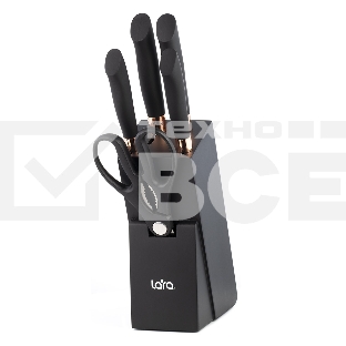Набор ножей LARA LR05-55 6 предметов: Подставка (сосна) +4 ножа (Soft touch, мед. больстер) + ножницы