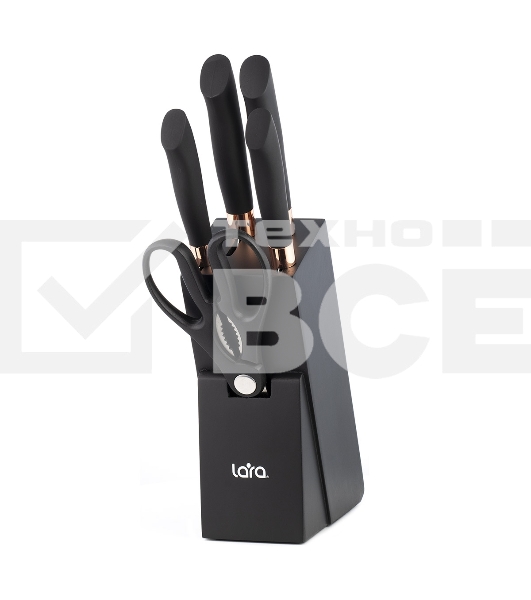 Набор ножей LARA LR05-55 6 предметов: Подставка (сосна) +4 ножа (Soft touch, мед. больстер) + ножницы