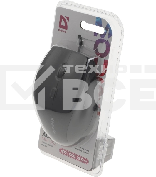 Мышь проводная Defender Accura MM-362 черный, 1600 dpi, USB, кнопки - 6