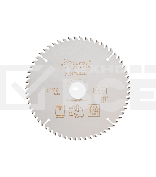Диск пильный по дереву с тефлоновым покрытием 60Т, CUTOP Profi plus, 190 х 1,5/2,2 х 30/25,4/20/16 мм