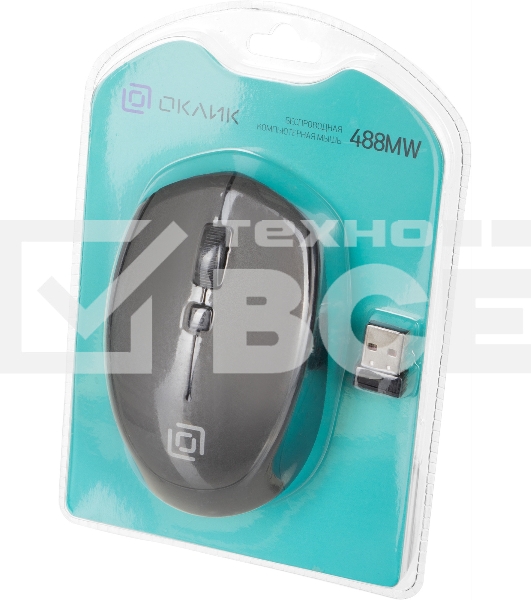 Мышь беспроводная Oklick 488MW серый/черный, 1600 dpi, радиоканал, USB, кнопки - 4