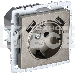 Розетка 1-местная IEK BRITE РЮш10-2-БрШ (BR-R14-16-U21-D31-K37) с заземлением, с защитными шторками, 16А, с USB A+A 5В 3,1А, шампань, фото 1