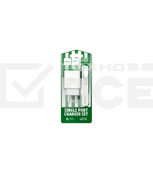 Блок питания (сетевой адаптер) HOCO C81A Asombroso single 1xUSB с кабелем Type-C, 2.1A, 10W, белый