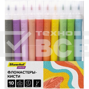 Фломастеры Silwerhof Create 13мм 146мм кисть, вентилируемый колпачок, 10 цветов, пакет с европодвесом