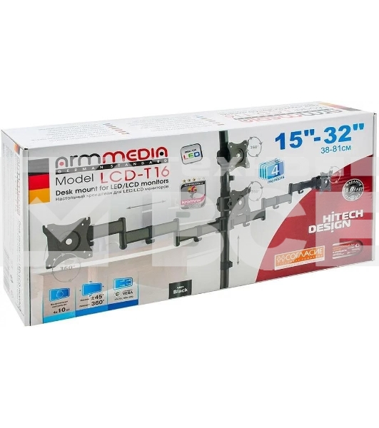 Кронштейн для мониторов Arm Media LCD-T16 черный 15'-27' макс.40кг настольный поворот и наклон верт.перемещ.