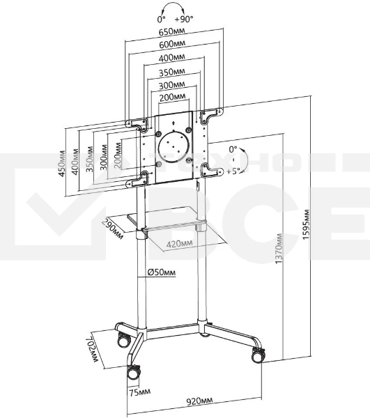 Стойка для телевизора Cactus CS-ST1146WT белый, 37'-70' макс. 70 кг, напольный, мобильный
