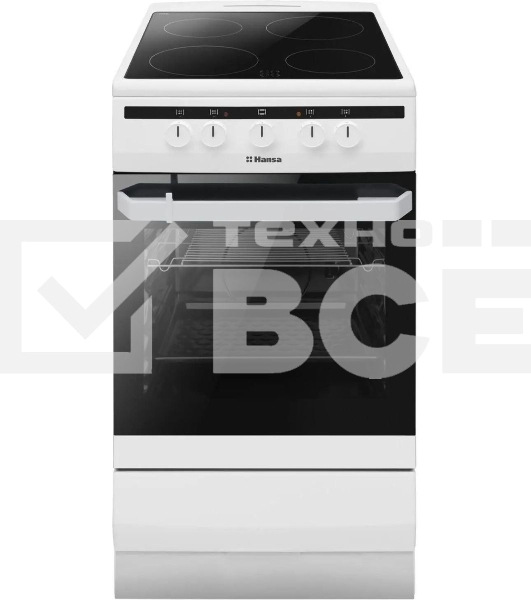 Плита электрическая Hansa FCCW54002 белый, конфорок 4 шт, духовка 68 л, 50 см x 85 см x 60 см