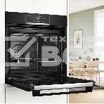 Встраиваемый духовой шкаф с добавлением пара Bosch HQG572EB3 Serie 4, Auto Pilot 15, объем 71 л , 9 режимов нагрева, 3D Hotair, Soft move door,телескопические направляющие 1уровень,гидролиз и пиролиз, сенсорное управление, черный+профиль из нержавеющей стали, фото2