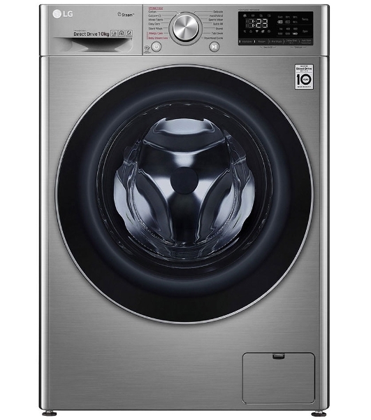 Стиральная машина LG F4V5RYP2T серебристая, загрузка фронтальная 10 кг, 1400 об/мин, класс B