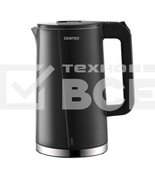 Чайник Centek CT-0005 черный, 1.7л, 2200Вт, бесшовная колба, двойные стенки, эффект термоса
