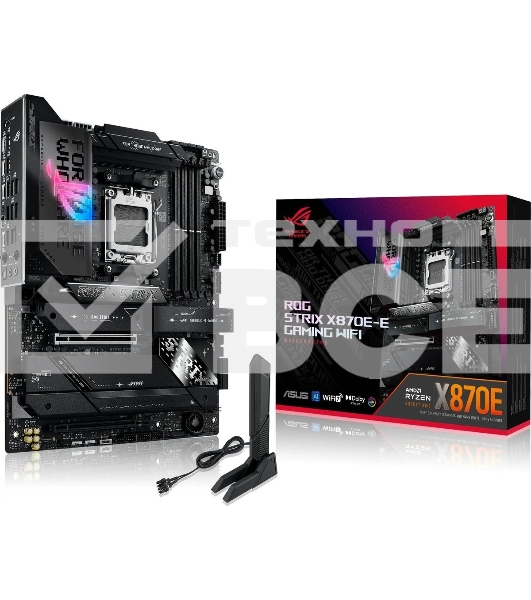 Материнская плата ASUS ROG STRIX X870E-E GAMING WIFI, AM5, AMD X870E, 4xDDR5, 4xSATA, 5xM.2, 1xPCI-E 5.0 x16, 1xPCI-E 4.0 x4, 1xHDMI, 1xUSB-C 3.2 Gen 2, 1xUSB-C 3.2 Gen 2x2, 2xUSB-C 4.0, 1x 5Gb LAN, 9xUSB-A 3.2 Gen 2, 2x3.5 мм, TOSLINK, 1xWi-Fi 7, ATX