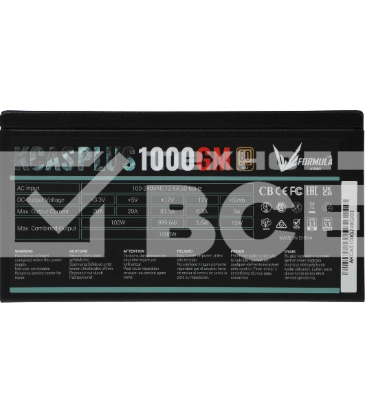 Блок питания Aerocool / Formula KCAS PLUS 1000GM V2 RTL (ACPG-KPK0FEC.12), 1000Вт, 80 PLUS Gold, 140мм, модульный, черный