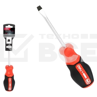 Отвертка шлицевая Deli DL3446 SL6x38мм сталь S2, матовый стержень, двухкомпонентная прорезиненная рукоять