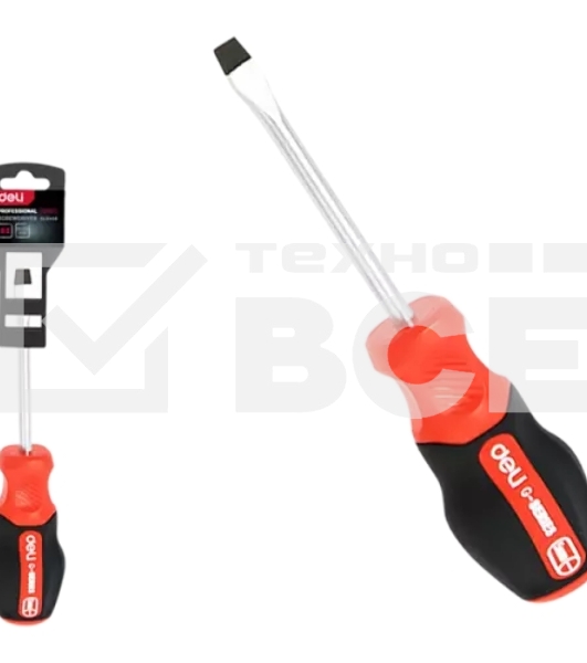 Отвертка шлицевая Deli DL3446 SL6x38мм сталь S2, матовый стержень, двухкомпонентная прорезиненная рукоять