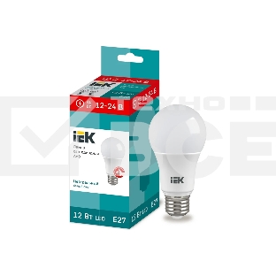 Лампа светодиодная IEK LLE-A60-12-12-24-40-E27 A60 шар 12Вт 12-24В 4000К E27 (низковольтная)