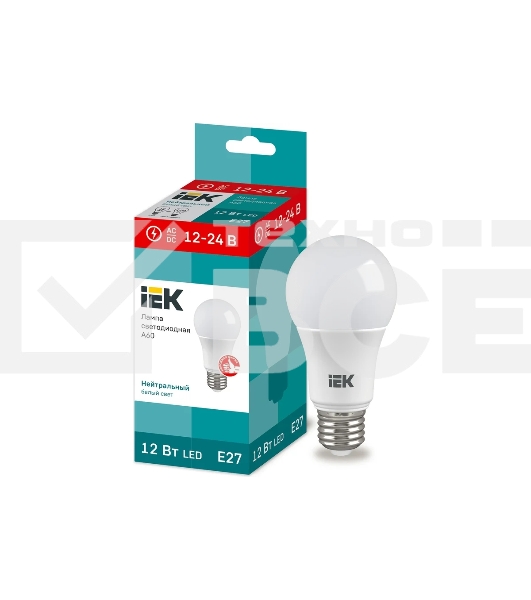Лампа светодиодная IEK LLE-A60-12-12-24-40-E27 A60 шар 12Вт 12-24В 4000К E27 (низковольтная)