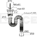 Сифон МИНИ ЭЛИТ гофрированный с нержавеющей чашкой D70 мм удлинённый L1200 мм 1'1/2 - D40/50, фото2