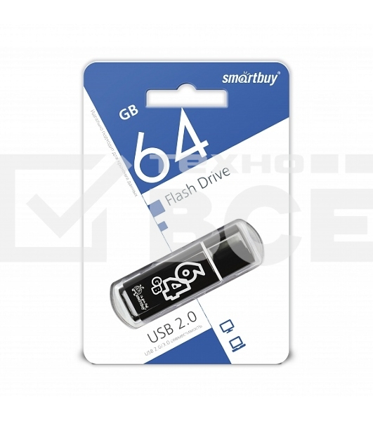 Флеш диск 64Gb USB Drive Smartbuy Glossy series Black (SB64GBGS-K)
