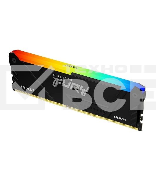Оперативная память Kingston Fury Beast, DDR4, 16GB (1x16GB), 3600MHz, CL18, с радиатором, RGB, черный