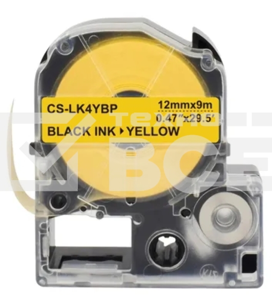 Картридж ленточный Cactus CS-LK4YBP черный шрифт, желтый фон (12 мм, 9 м) для Epson LW300/LW400/LW700/LW600P/LW1000P/K400/Z700/Z900