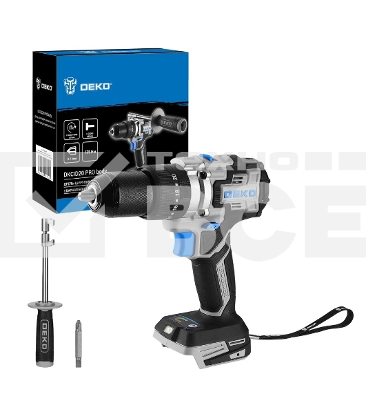Дрель-шуруповерт аккумуляторная Deko DKCID20 PRO 063-4457, 20В, Без АКБ и ЗУ, Кейс, Ударная