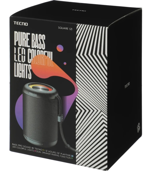 Колонка портативная Tecno S3 Square черный 3W 1.1 BT 2000mAh (S3)