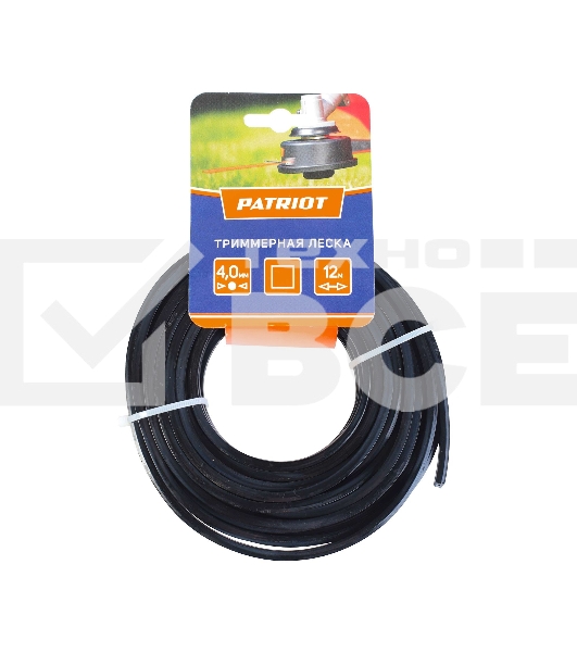 Леска PATRIOT D 4,0 мм L 12 м (квадрат, черный) 400-12-5, картонный подвес