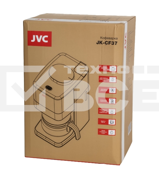 Кофеварка капельная JVC JK-CF37 чёрный, зерновой/молотый, 0.6 л, 730 Вт