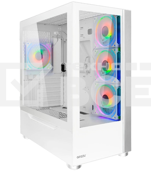 Компьютерный корпус Ginzzu GL770 FAN 12MW6 RGb*4 USB3.0 CRC10 белый
