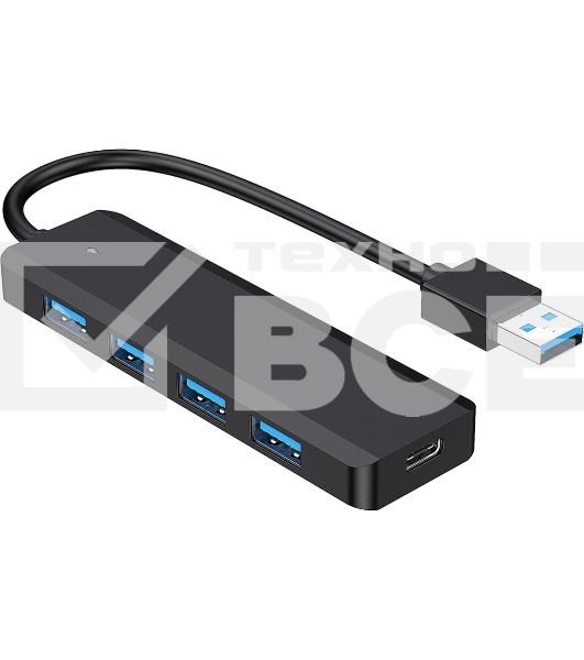 Концентратор USB 3.0 Gembird UHB-C414, 4 порта, кабель 19см, с доп питанием (Type-C)