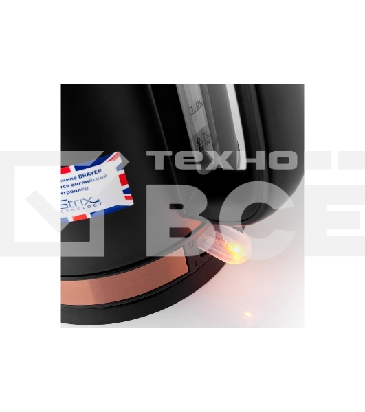 Чайник электрический BRAYER BR1005BK 2200Вт.1,7 л, STRIX, сталь окраш, термометр, черн.