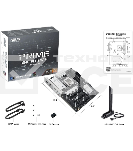 Материнская плата ASUS PRIME B840-PLUS WIFI, AM5, AMD B840, 4xDDR5, 4xSATA, 3xM.2, 1xPCIe 4.0 x16, 1xPCIe 3.0 x16, 2xPCIe 3.0 x16, 1xPCIe 3.0 x1, 1xDP, 1xHDMI, 1x 2.5Gb LAN, 8xUSB-A, 3x3.5 мм, 7.1, ATX