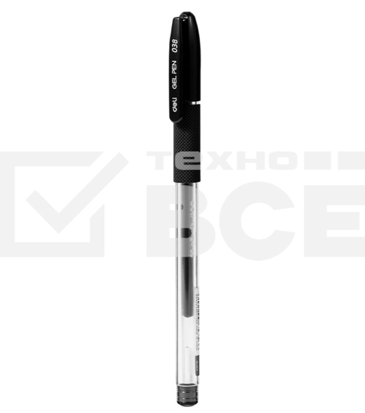 Ручка гелевая Deli EG150-BK прозрачный, d=0.38мм, черные чернила, игловидный пишущий наконечник, резиновая манжета