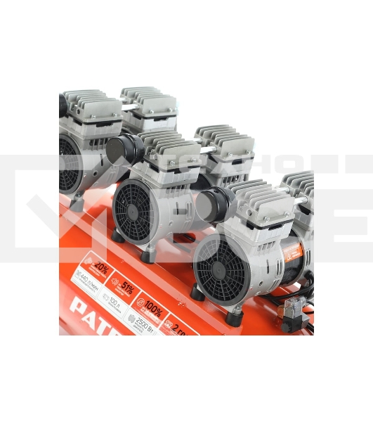 Компрессор Patriot поршневой безмасляный WO 100-440, 440 л/мин, 8 бар, 2500 Вт, 100 л, быстросъем и 