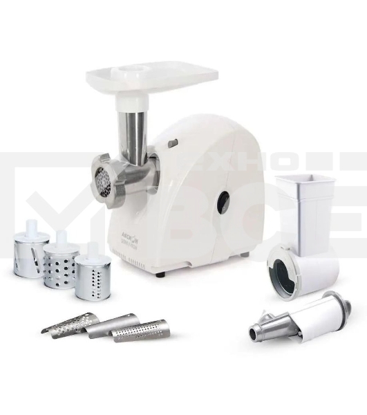Мясорубка электрическая Аксион М32.02 белый, 1500 Вт, 1.7 кг/мин, защита от перегрузки, насадки - 5