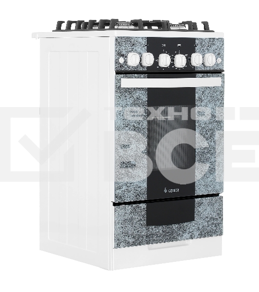 Плита газовая Gefest 5500-02 0113 мрамор, конфорок 4 шт, духовка 52 л, 50 см x 85 см x 58.5 см
