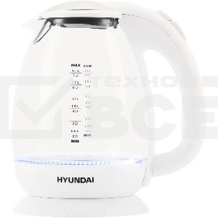 Чайник электрический Hyundai HYK-G3805 1.7л. 2200Вт белый/прозрачный (корпус: стекло)